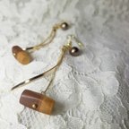 作品Jujube wood jewelry pierce/earrings ナツメ（棗）と1粒コットンパールのピアス（イヤリング）