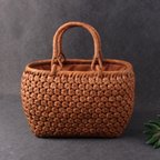 作品手作りバッグ 山葡萄 手作り 籠バッグ 透かし  花編み  内布付き 市松編み