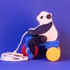 作品木のおもちゃ　三輪車を漕ぐ動物シリーズ　其の6　三輪車を漕ぐパンダ