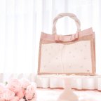 作品【新作】パールリボンジュートバッグ♡夏のお出かけに♡バニラピンク♡大容量収納