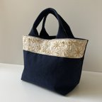 作品新色◇インド刺繍リボンと帆布のくったりトート◇ivorygold×navy