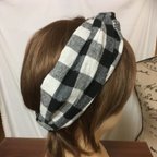 作品ブロックチェック（ブラック×ベージュ）のヘアバンド