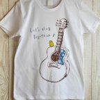 作品ギターと小鳥のTシャツ 【白／グレー】