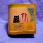 作品猫のデザイン　オリジナルnd二つ折り財布 (中仕切有り）　レザークラフト　catwalk oikawa