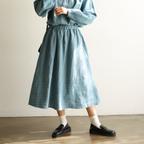 作品青空のように清々しい水色のストライプスカート　リネンスカート　青　240510-1