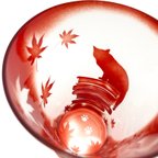 作品【ねこのぐらす】猫と読書の秋  紅葉＆古書　の赤いグラス