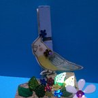 作品人気のうふふインコのメモクリップ　白いお花