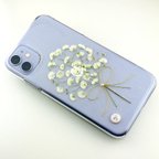 作品【自分で選べる！ほぼ全機種対応スマホケース❁】かすみ草ブーケの押し花スマホケース 押し花＆レジン カスミソウ　カスミ草　