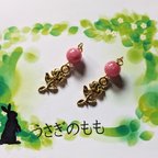 作品ピアス　ロードクロサイトと一輪の薔薇チャーム