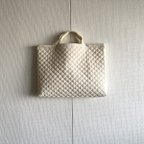 作品【lesson bag】生成りカラーキルティング生地で作ったレッスンバッグ