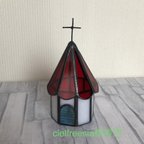 作品ステンドグラス　赤い屋根の教会(再販)