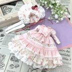 作品【訳ありアウトレット】【送料無料】リカちゃんお洋服、苺と薔薇柄のジャンパースカートワンピースセット（ジャンパースカート、ワンピース、ボンネット、ペチコート、靴下）（117）