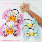 作品◎ ヘアゴム＆猫ちゃんの木製定規セット♡【A】／ ハロウィン・ユニコーン・ものさし