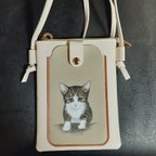 作品【お名前入れ無料】スマホポシェット　サバシロ猫ちゃん