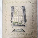作品刺繍インテリア　フランス刺繍　窓からの風景　ハンドメイド 12clby6