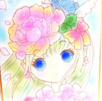 作品パステルイラスト　お花の帽子