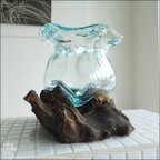 作品硝子フラワーベースTuli/01 花瓶 メダカ鉢 めだか鉢 プリミティブガラスベース 吹きガラス 手作り 一点物 自然な様