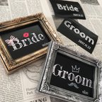 作品[展示中]★文字入れ可能【書体・デザインオーダー】ブラックボード風 受付サイン Groom & Bride  セット ※中紙のみ