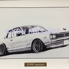 作品【鉛筆画】ハコスカGT-R　A4サイズ　額入り　送料無料