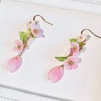 作品桜満開ピアス　ステンレス製フックピアス　桜パーツ　樹脂パーツ　ピンク　桜の花　イヤリング　フープピアス　スタッドピアス④