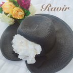 作品【Ravir】つば広Flowerビジュー麦わら帽子