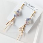 作品【purple】スクエア　flower　イヤリング/ピアス/ノンホールピアス(432)