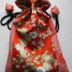 作品６６２５　絞りと花柄の訪問着で作った巾着袋　#送料無料