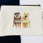 作品 仲良し柴犬のフラットポーチ