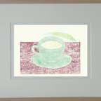 作品手刷り木版画・紅茶(901)