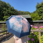 作品送料無料　" カミーユ " 藍染+泥染（紫陽花色） 日傘 絞り染め