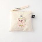 作品 〈10㎝ファスナー〉FRIENDSねことぶたの刺繍ポーチ