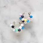 作品送料無料 SV925SF mix Agate pave pierced earring BLU フープピアス