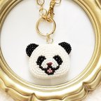 作品ぎっしりビーズ刺繍のバッグチャーム　パンダ　スマイル