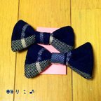 作品🎀ウールリボンツインクリップ(ネイビー×ベージュ)🎀