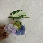 作品rev0617様カエルさんの雨宿り🐸カチューシャ(ワイヤー入りタイプ)