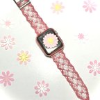 作品11.お花ベルト ピンク×白 Applewatch/腕時計/スマートウォッチ バンドmacrame