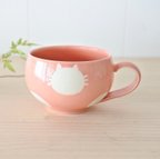 作品スープカップ（桜ピンク）白ねこ水玉【受注制作】