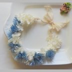 作品【再販】ペット用アクセサリー　青のシルバーデイジーの花かんむり
