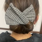 作品【8000個完売しました！】 デフトバン お団子ヘアメーカー シニヨン グレンチェック柄 黒×白 秋冬最新