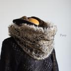 作品PSNY 送料無料 グレージュ・エコファー＆カシミア・ブラックの３色 スヌード 上品なネックウォーマー ファー あったかいマフラー メンズ　すぬーど 　SD10