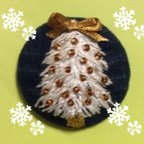 作品🎄ホワイトツリー刺繍入りクルミボタンヘアゴム