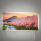 作品【壁掛け Lサイズ オーダー無料】富士山 さくら 桜 渓流 景色 写真 日本風景 ランプ 照明 看板 置物 雑貨 ライトBOX 電飾看板 電光看板