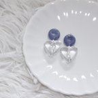 作品Blue clear heart pierce or earring