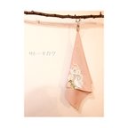 作品☆木綿のハンカチーフ×刺繍モチーフ☆(ピンク:ピンク、グリーン) 【送料無料】