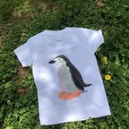 作品手描きTシャツ一点もの『 ぼんやりペンギン』（ジュニア130）