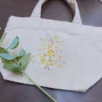 作品チアフルフラワーのお花刺繍ドレス　キャンバスミニトートバッグ（お弁当トートバッグ）