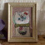 作品絵画。原画手描【シャム猫は花市場に行って花を1輪買った】