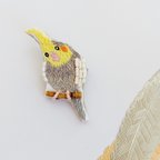 作品オカメインコ　ビーズ刺繍ブローチ⭐