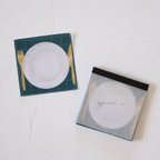 作品メモ帳【深緑のクロスのお皿】白い陶器のシリーズ