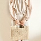 作品かっちり麻の模様編みトートバッグ
